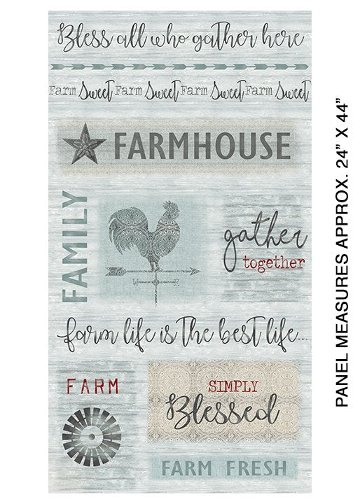 Farm Sweet Farm Panel Aqua/Multi | 24" x 44" Cotton Fabric Panel | Benartex