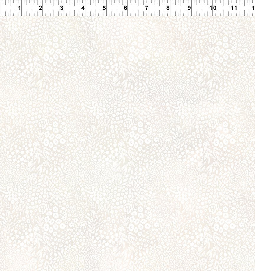 In The Beginning Glorious Garden White Fabric – White Tone-on-Tone Floral by Kathleen Winslow Gardner