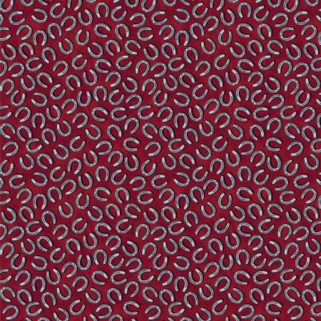 Henry Glass Red Horseshoe Fabric – Red Novelty Print by Kim Diehl