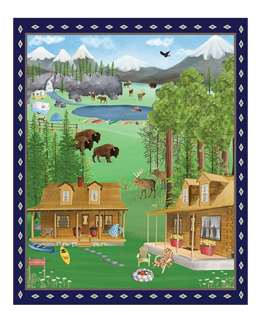 Benartex Explore More Multi Panel Fabric – Outdoor Cabin & Wildlife Scenic Cotton Panel by Andi Metz (36" x 44")