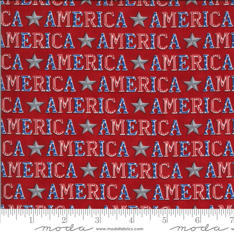 Moda America the Beautiful Barnwood Red Fabric – Patriotic American Type by Deb Strain