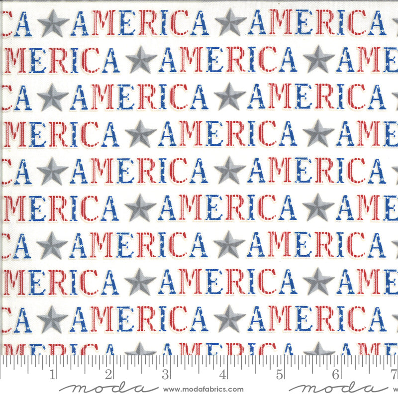 Moda America the Beautiful White Fabric – Patriotic American Type by Deb Strain