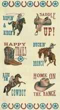 Moda Home On The Range Dusty White Fabric Panel – Western Cowboy Scenic by Deb Strain