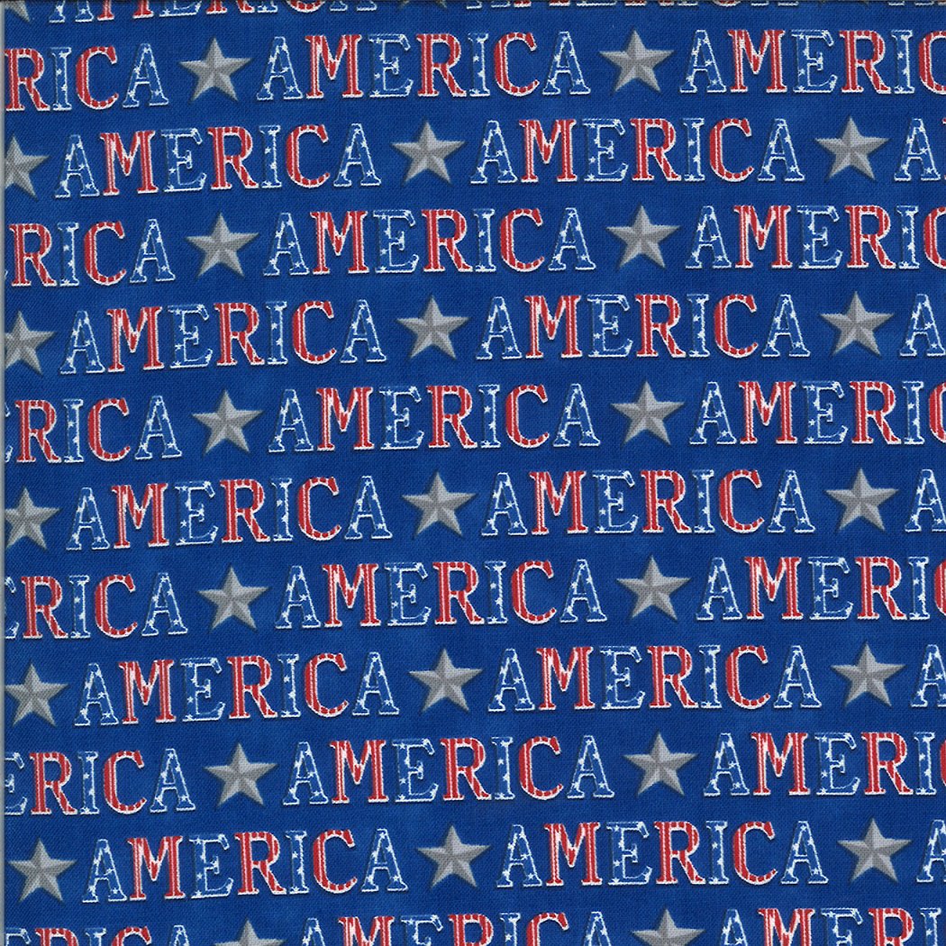 Moda America the Beautiful Lake Blue Fabric – Patriotic American Type by Deb Strain