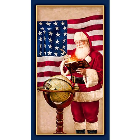 QT - Peace on Earth Patriotic Santa Panel Fabric – Red Patriotic Panel