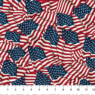 Northcott Stars & Stripes 13 Waving Flags Navy - Multi Fabric print by Linda Ludovico
