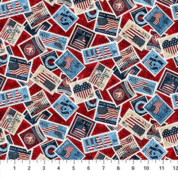 Northcott Stars & Stripes 10th Anniversary - Red Multi Stamps Fabric – by Linda Ludovico