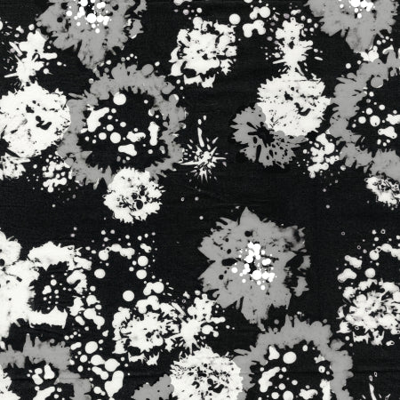 RJR Fabrics Blossom Batiks Black & White Ink Floral Starling Batik Fabric – Black Floral Batik Blender