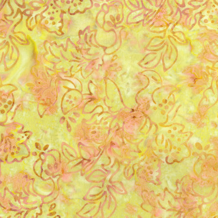 RJR Fabrics Malam Batiks IV Jewel Box Amber Batik Fabric – Yellow Floral Batik Blender