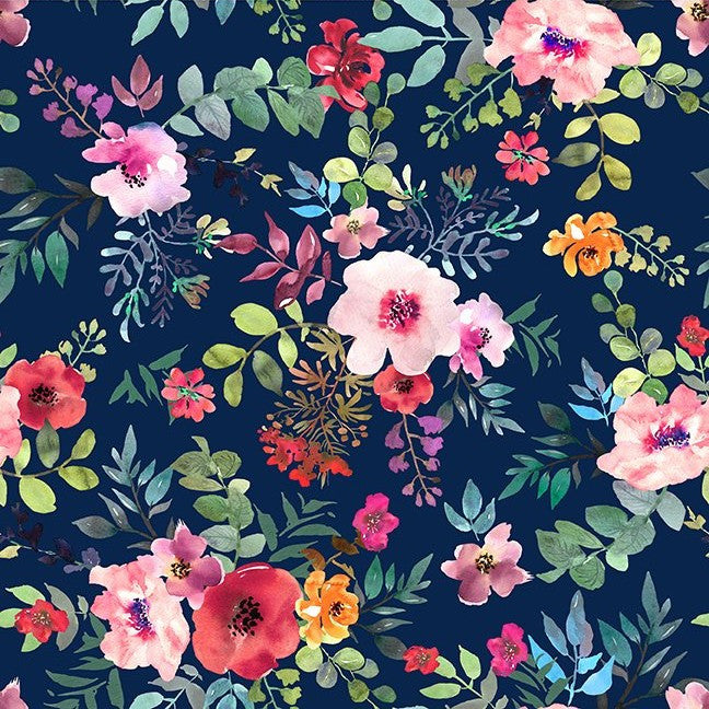 In The Beginning Glorious Garden Large Floral Blue Fabric – Blue Floral by Kathleen Winslow Gardner