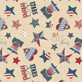 Wilmington Prints - Stars of Valor Patriotic Symbols Tossed in Cream Fabric – by Beth Grove