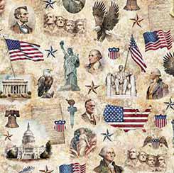 QT Fabrics American Spirit Patriotic Vignette in Tan Fabric – by Morris Creative Group