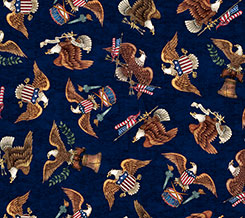 QT Fabrics American Tapestry Tossed Eagles Navy Fabric – Patriotic Eagle Print by Dan Morris