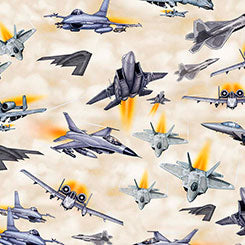 QT Fabrics Patriot Fighter Jets in Cream Fabric – by Morris Creative Group