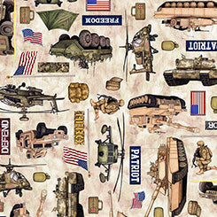 QT Fabrics Patriot Army Allover in Tan Fabric – by Morris Creative Group