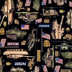 QT Fabrics Patriot Black Fabric – Army Allover by Dan Morris