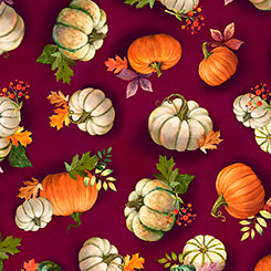 QT - CORNUCOPIA HARVEST - Tossed Pumpkins/Burgandy - 31025-M
