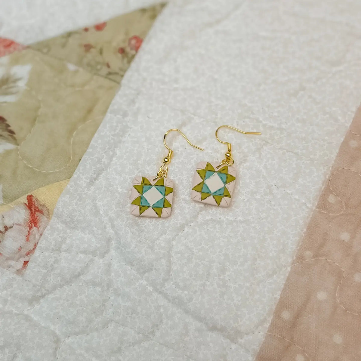 29. Cottage Cutie Quilt Block Dangle Earrings – Handmade by Sydni Carlson Art