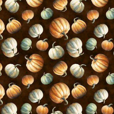 Wilmington Prints - Glorious Fall - Brown Tossed Pumpkins Fabric – Print by Nancy Mink