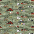 Blank Quilting Rise with the Sun Green Fabric – Green Farm Scene Print