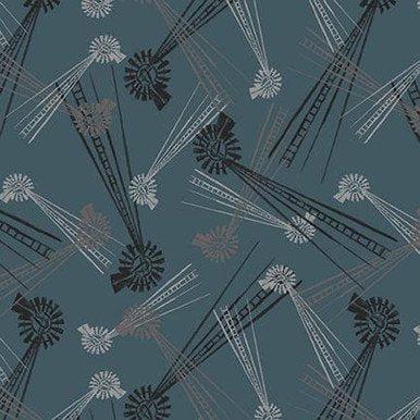 Blank Quilting Rise with the Sun Windmills Fabric – Blue Gray Farm Print