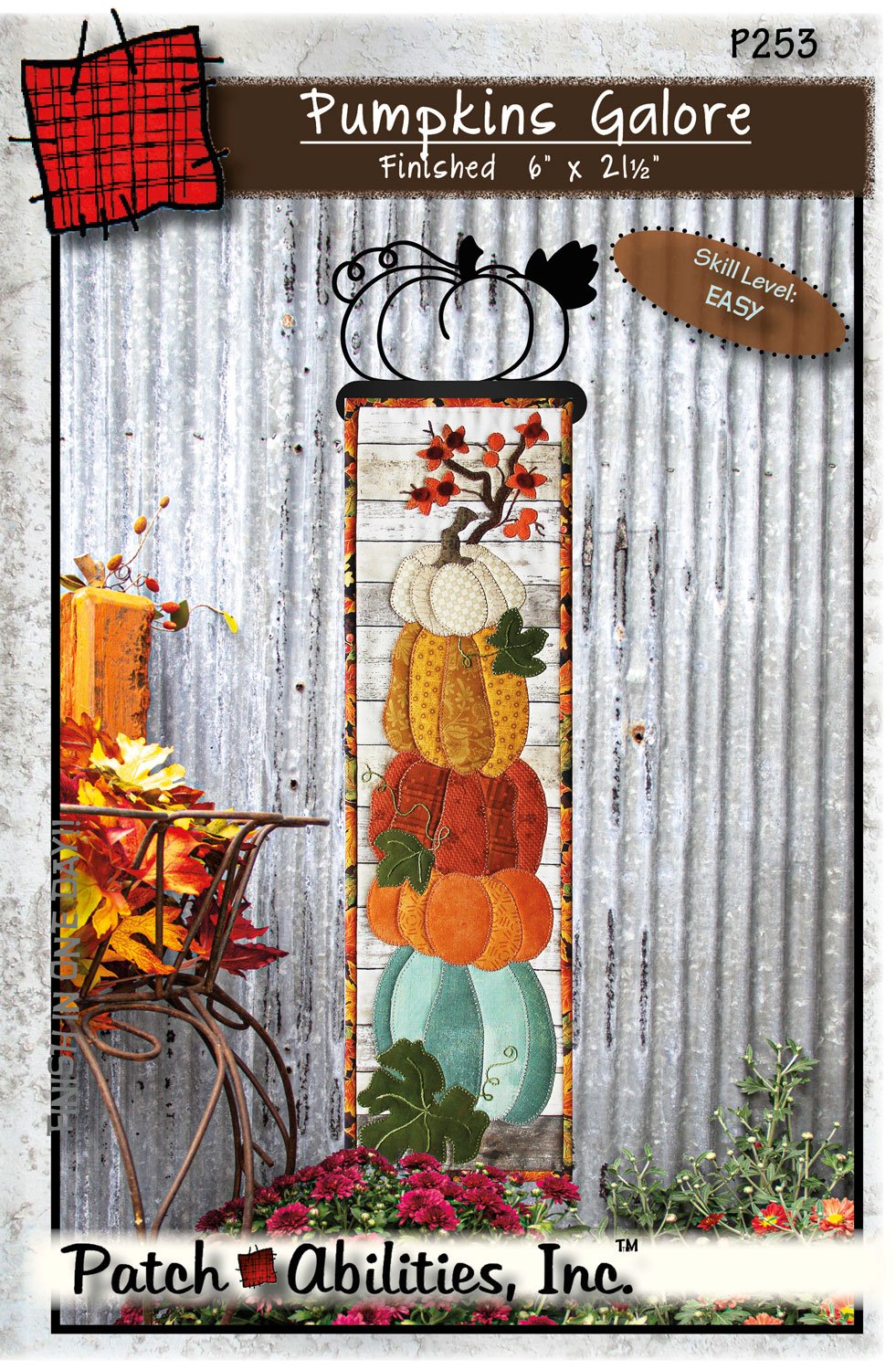 Pumpkins Galore by Julie Wurzer - Wall Hanging Pattern with Hanger – 6"x22" for Patch Abilities