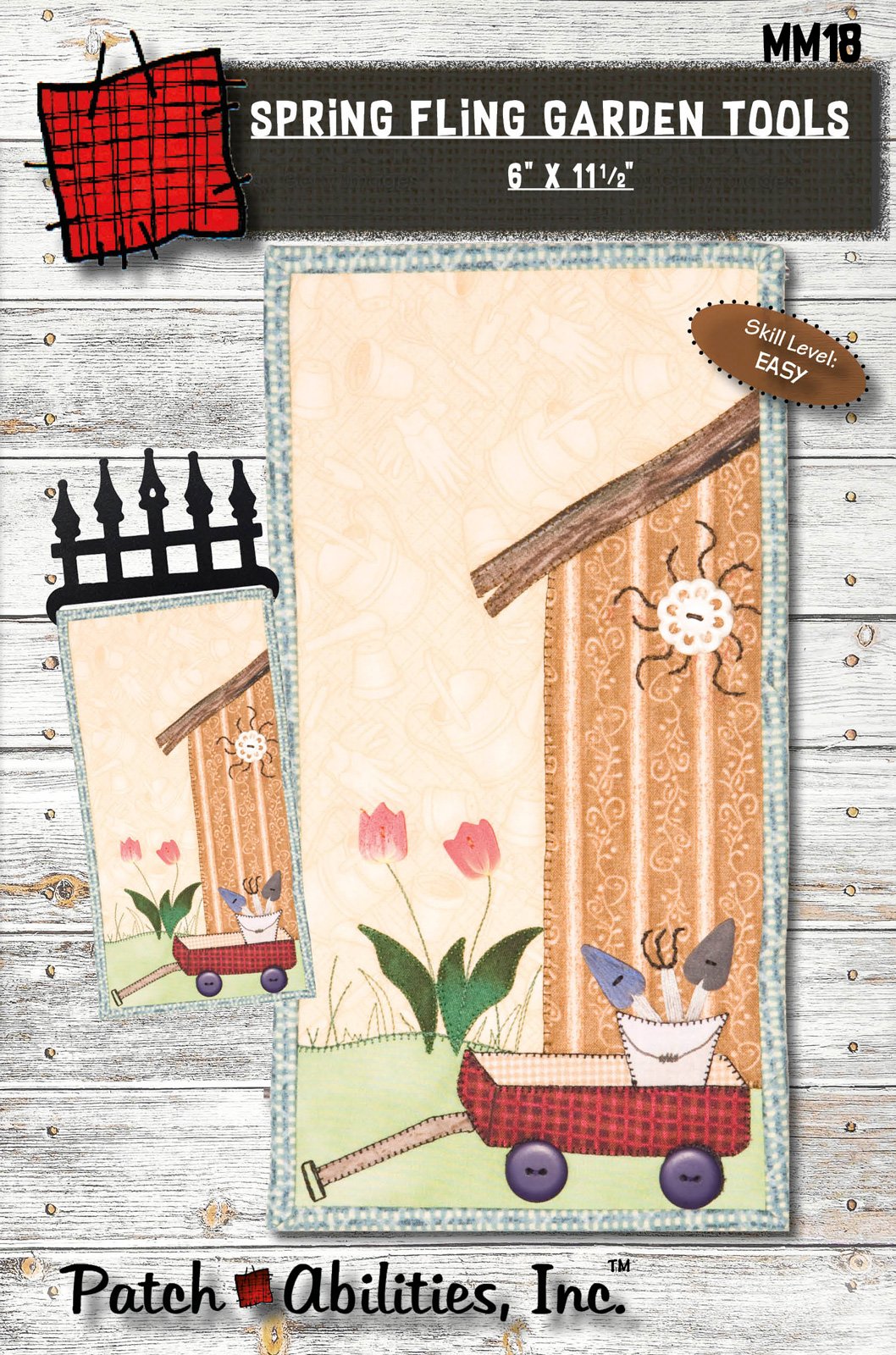 Spring Fling Garden Tools by Julie Wurzer - Wall Hanging Pattern – 6"x11.5" for Patch Abilities