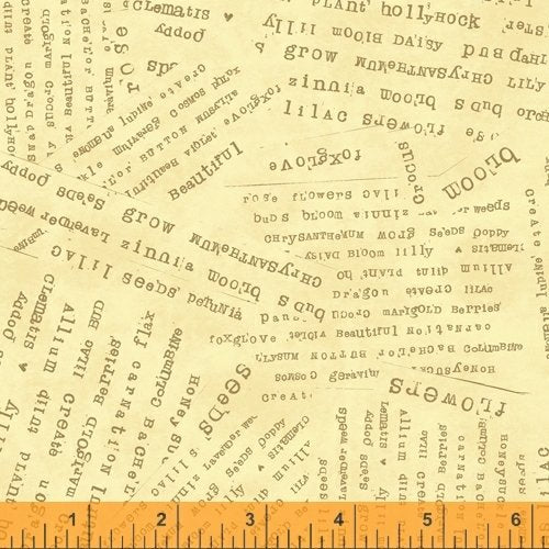 Windham Fabrics Potpourri Cream Script Fabric – Cream Text Print by Laura Heine