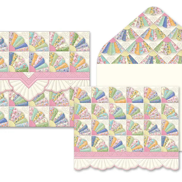 Fan Quilt Embossed, Die-cut Boxed Portfolio Note Cards