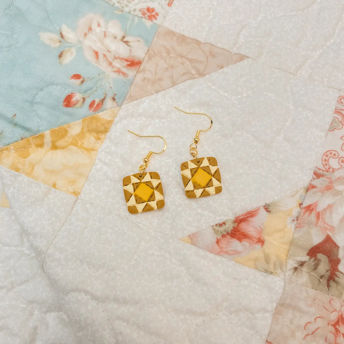 28. Some Sunny Day Quilt Block Dangle Earrings – Handmade by Sydni Carlson Art