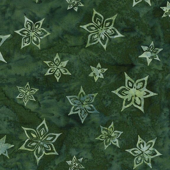 Island Batik Bellingham Bay Deco Snowflakes Grass Fabric – Green Batik Snowflake Print