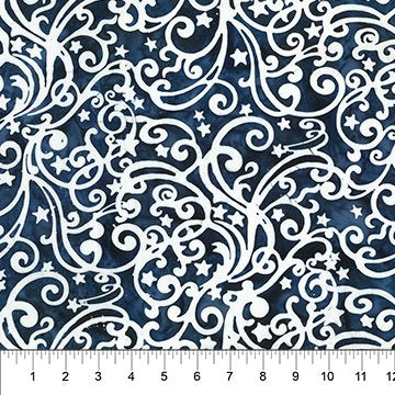 Banyan Batiks Stardust Navy White Fabric – Patriotic Scroll Batik Print by Northcott