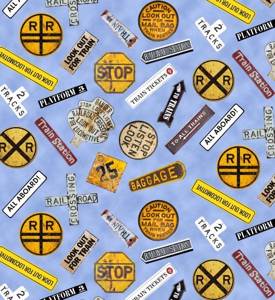Blank Quilting - Redwood Express-Tossed Signs/Blue - 8443-11