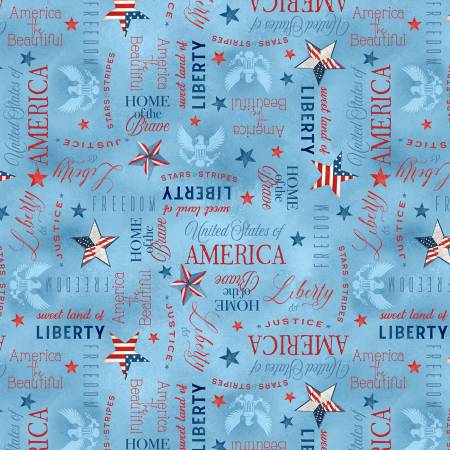 Wilmington Prints Americana Words All Over in Denim Blue Fabric – by Stephanie Marrott