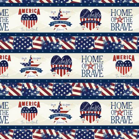 Wilmington Prints - Hearts’ Anthem Border Stripe in Multi Fabric – by Stephanie Marrott