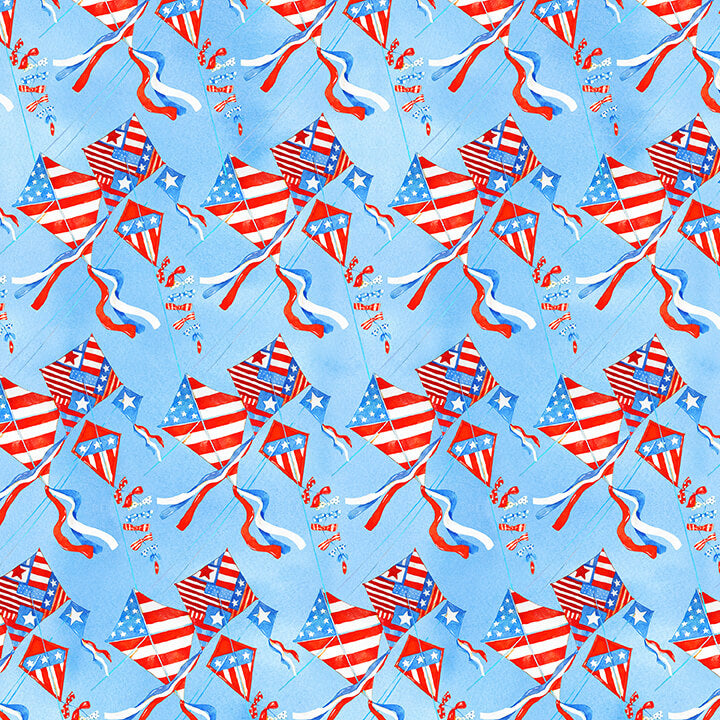 Henry Glass - Star Spangled Summer Flying Kites Blue Fabric – Patriotic