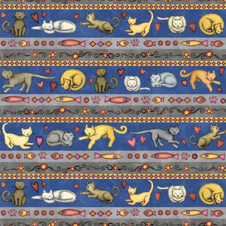 Henry Glass - All You Need is Love & A Cat - Border Print/Blue - 9908-79