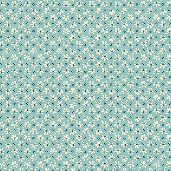 Andover Fabrics - Annabella - Flowers and Beans Teal Fabric - by Renee Nanneman