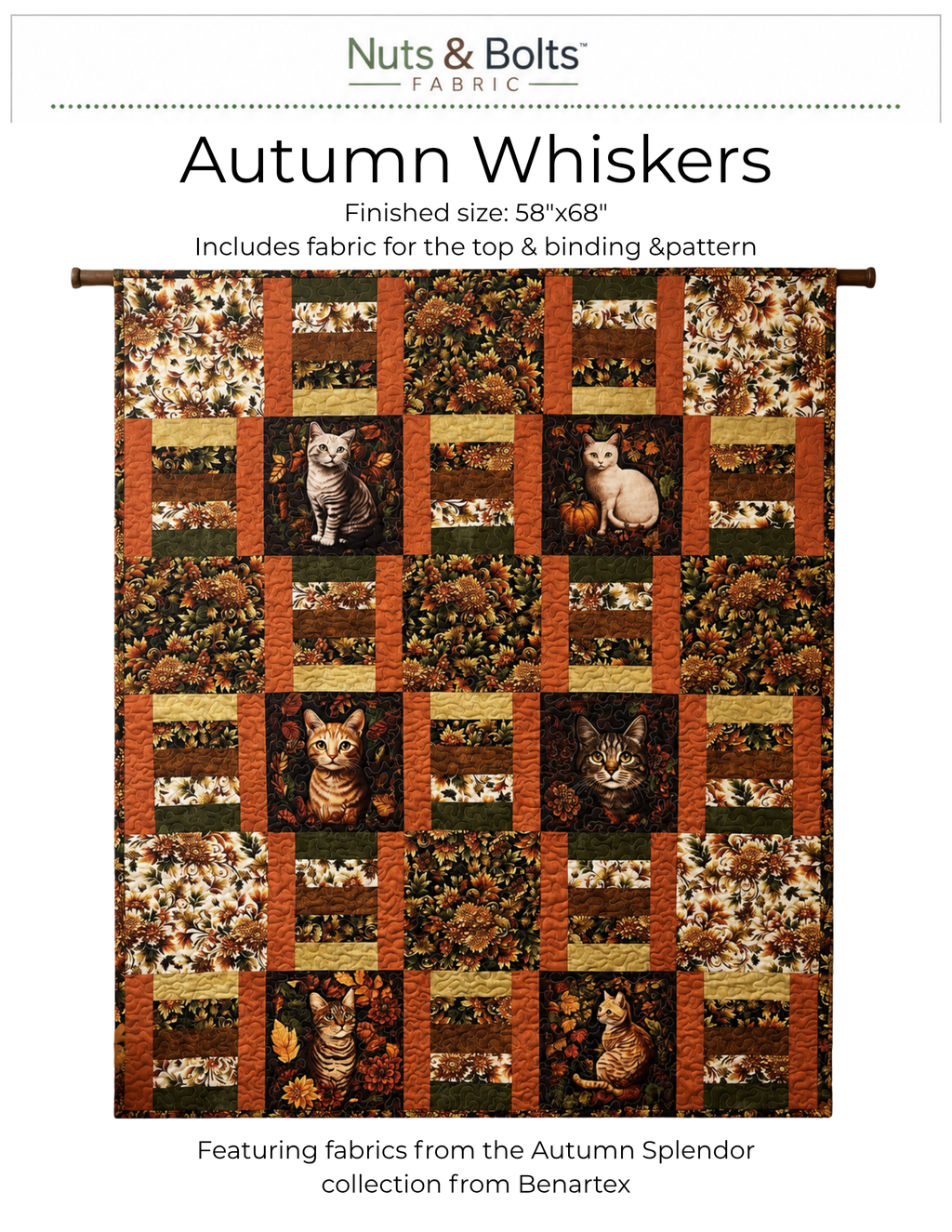 Autumn Whiskers Quilt Kit (58" x 68") – Autumn Splendor Fabrics with 1776 Pattern from Villa Rosa Designs