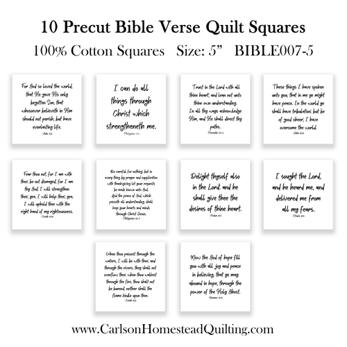 10 Bible Verse Quilt Squares - Precut 3.5” or 5" squares - Carlson Homestead Quilting