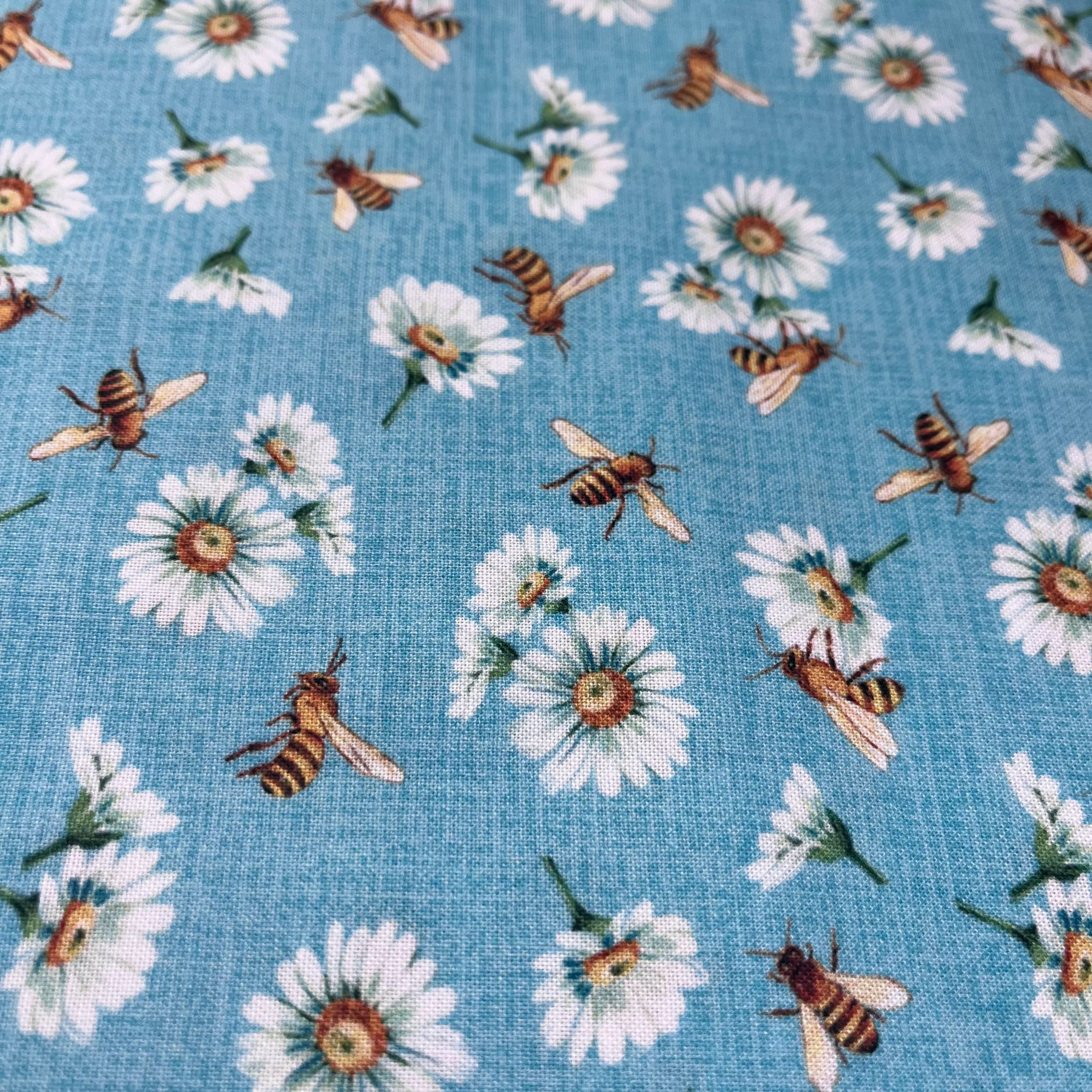 Michael Miller Bee Culture Busy Bees Blue Daisy Fabric by Diane Kappa