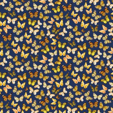 Timeless Treasures Sunflower Farms Navy Tossed Butterflies Fabric – Blue Butterfly Print