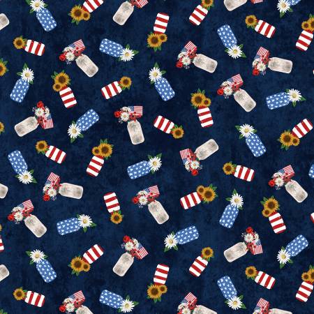 Michael Miller - Patriotic Mason Jars Navy Fabric – Patriotic Novelty Print