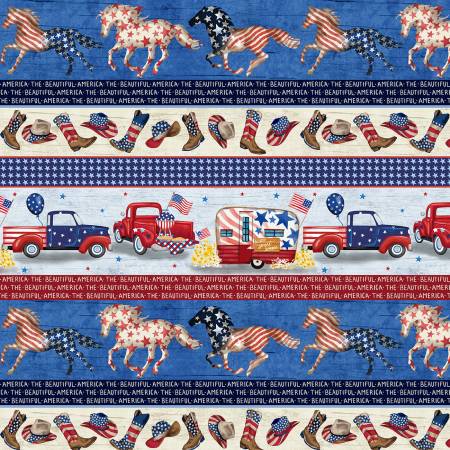 Michael Miller Rodeo Ranch Stripe Multi Fabric – Patriotic Western Stripe Print