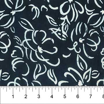 Cotton Batik Midnight Fabric – Black Floral Batik Print by Banyan Batiks