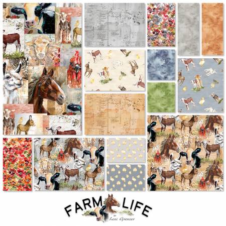 Clothworks - Farm Life - Fat Quarter Bundle – 15 Piece - by Lexi Grenzer