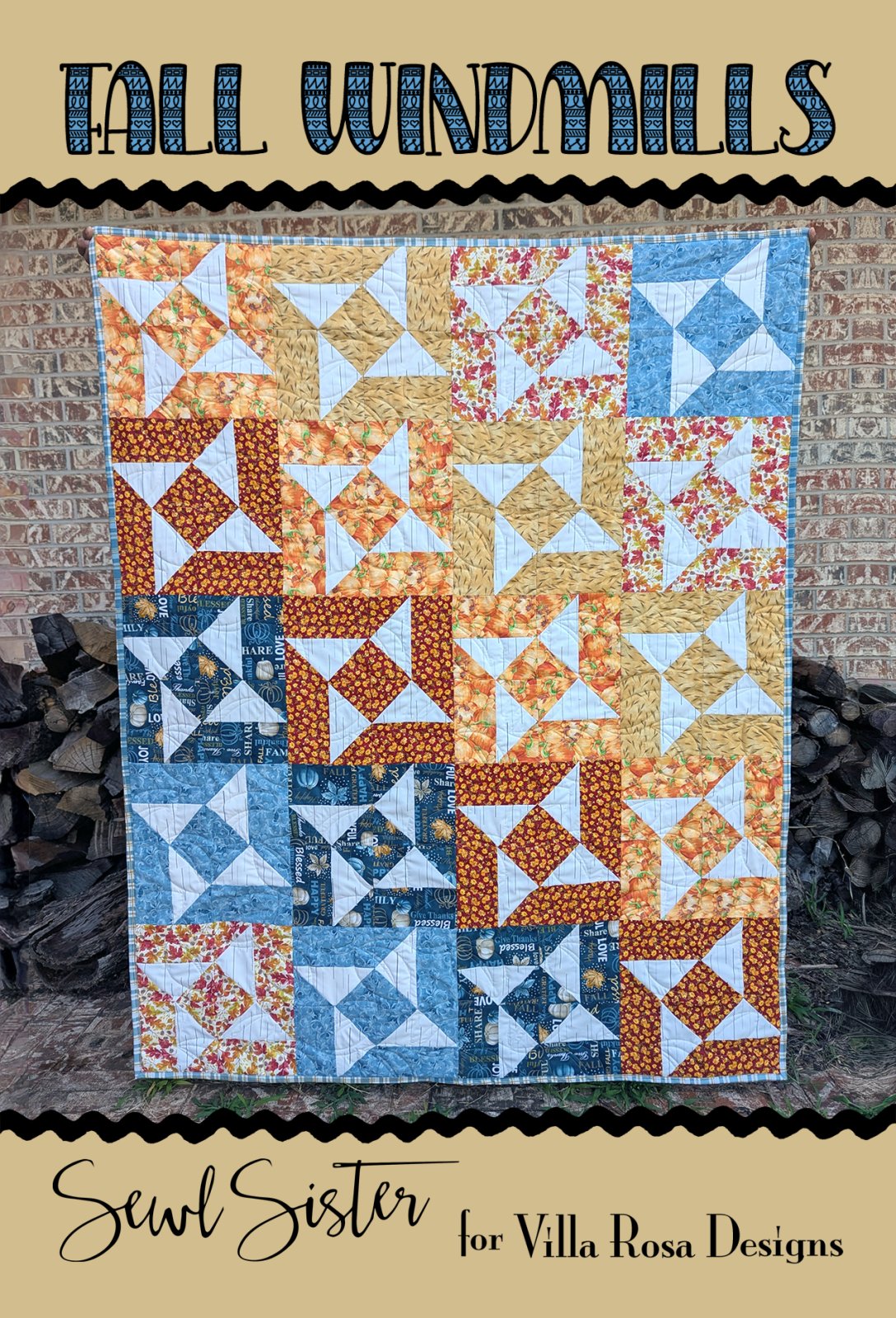 Fall Windmills - Villa Rosa - 48 x 60 - Yardage/Theme