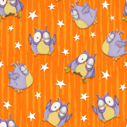 Henry Glass - Chills & Thrills Glow in the Dark-Owls on Orange - 6968G-33