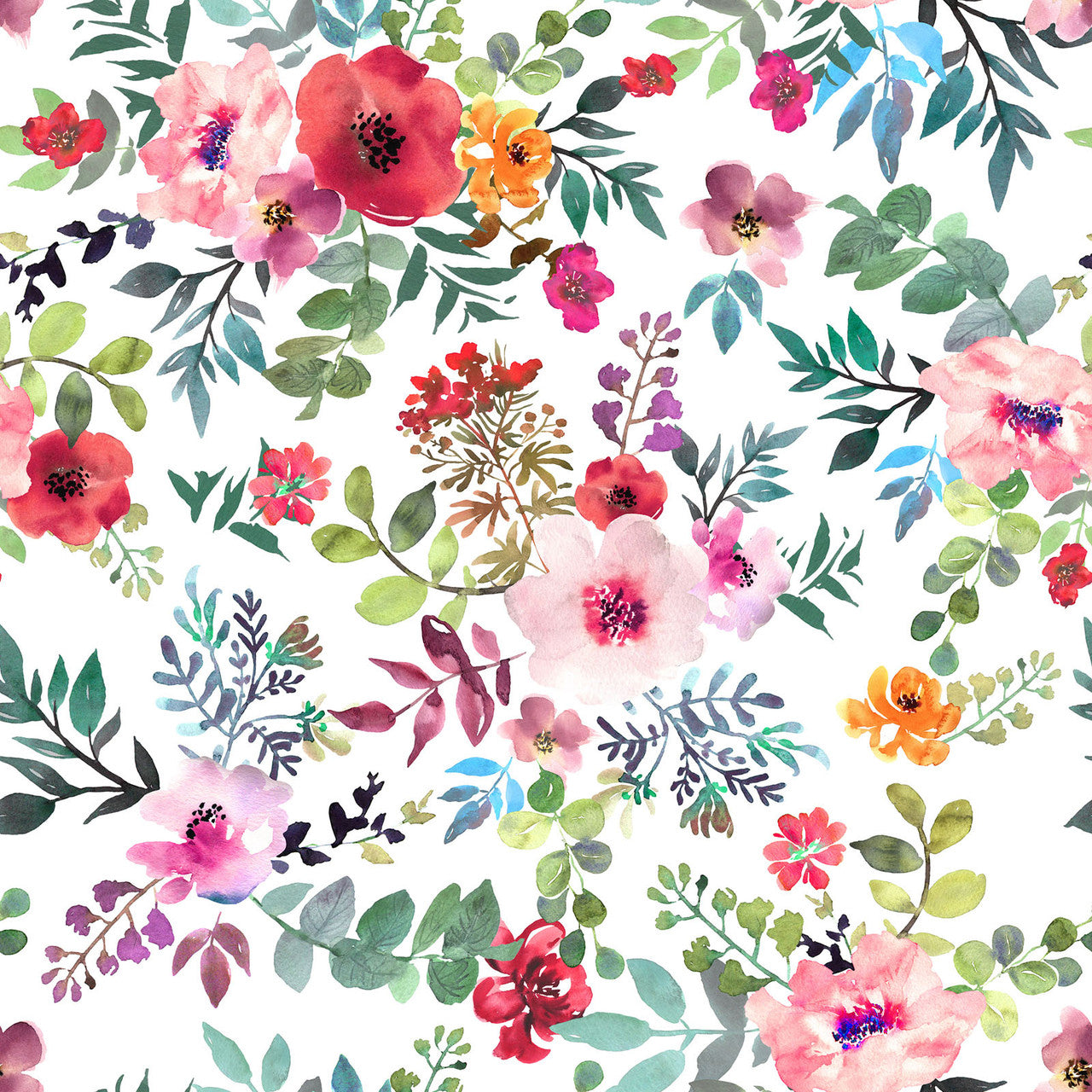 In The Beginning Glorious Garden Pink Floral Fabric – White Multi Floral by Kathleen Winslow Gardner