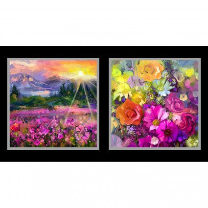In The Beginning A Year of Art Summer Panel Fabric – Floral Painted-Look Cotton Panel by Jason Yenter (23.5" x 44")